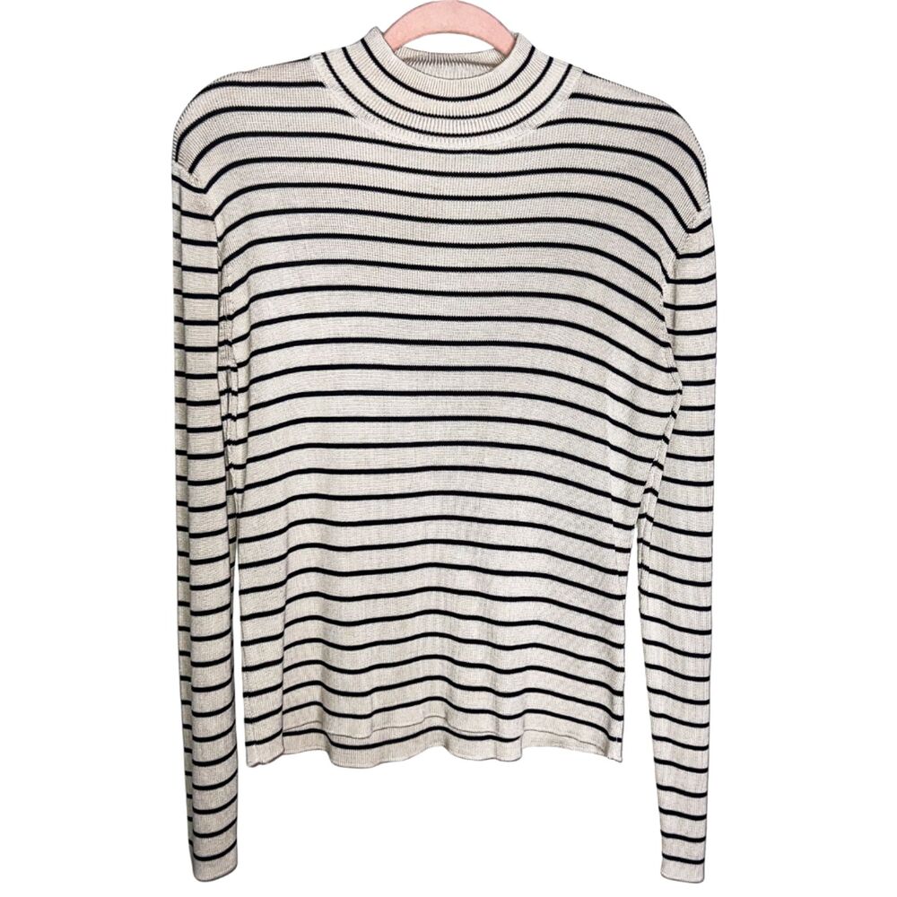 Vintage Lauren Ralph Lauren Silk Knit Striped Mockneck Long Sleeve Top Petite M